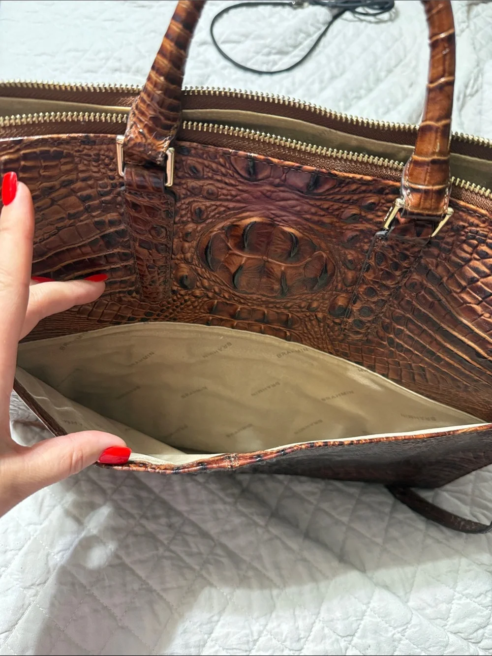 Brahmin Melbourne pecan  Croc-Embossed Leather Laptop Tote